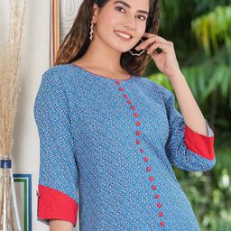 IKRASS Geometric Printed Round Neck A-Line Kurta-picture-22