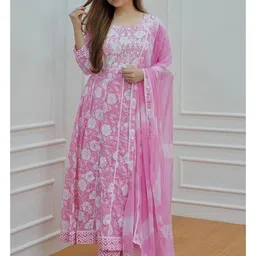 BAESD Women Floral Embroidered Regular Thread Work Kurta with Trousers & With Dupatta-36