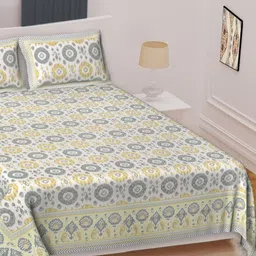 Texstylers Yellow Ethnic Motifs 220 TC King Bedsheet with 2 Pillow Covers-image-81