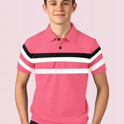 AUSK Boys Striped Printed Half Sleeve Polo Collar T-shirt-image-98