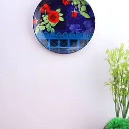 PENTADECO  Navy Blue & Red Printed Ceramic Wall Plates-73
