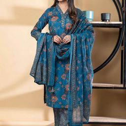 Readiprint Women Floral Printed Cotton Kurta with Trousers & Dupatta-image-35
