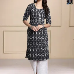HERE&NOW Women Pack of 2 Ethnic Motifs Printed Crepe Kurta-image-79