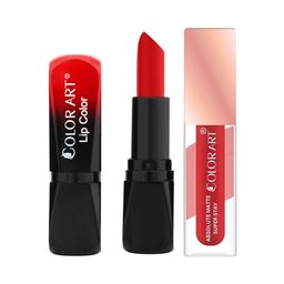 Color Art Set Of 2 Long Lasting Glossy Matte Lipstick - 4 g Each- Bright Red & Teddy Light-image-41