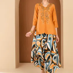 Antheaa Embellished Top With Printed Palazzos Co-Ords-picture-14