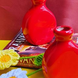 TheYUGO 2Pcs Red Textured Ceramic Flower Vases-picture-7
