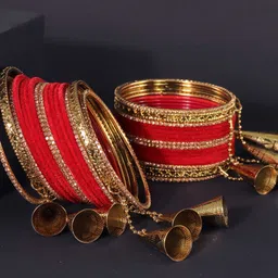 ZULKA Set Of 32 Zircon Diamond-Studded Antique Latkan Bangles-picture-33