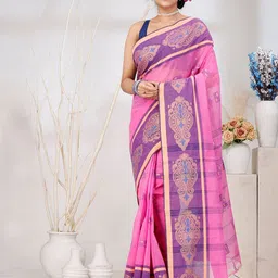 DipDiya Woven Design Ethnic Motifs Pure Cotton Taant Saree-image-38
