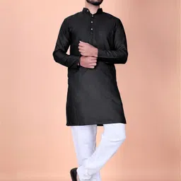 Men Solid Straight Kurta (Black)-picture-34