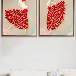 Art Street Black & Red 2 Pieces Floral Printed Canvas Wall Paintings-15