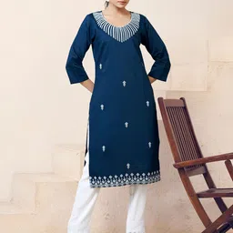 NIZA FASHION Embroidered Round Neck Straight Kurta-32