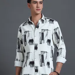 THREE DAYS Abstract Printed Spread Collar Comfort Shirt-image-85