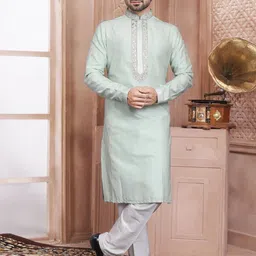 EVASTRO Ethnic Motifs Embroidered Regular Pure Cotton Straight Kurta with Pyjamas-image-11