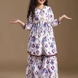 Sangria PrintedV Neck Kurta With Trouser & Dupatta Set-picture-39