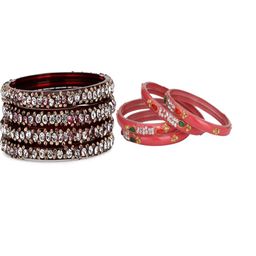 SOMIL Set Of 8 Maroon Alloy Artificial Stones and Beads Antique Bangles-image-88