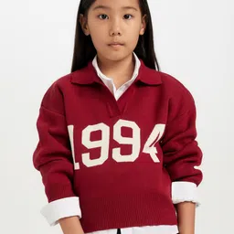DeFacto Girls Alphanumeric Printed Lapel Collar Pullover Sweaters-image-69