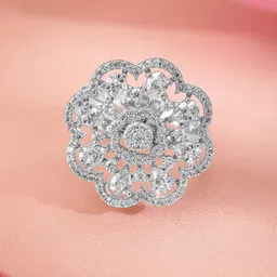 Rubans Rhodium-Plated Cubic Zirconia Stone-Studded Adjustable Finger Ring-image-78