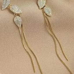 Lady Raiment Women Leaf Shaped Gold Long Chain Tassel Earrings-55
