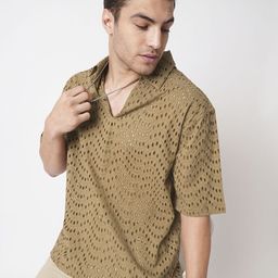 VASTRADO Men Classic Oversized Fit Spread Collar Textured Cotton Casual Shirt-image-43