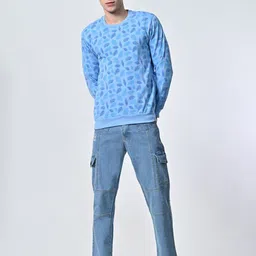 BAESD Men Floral Printed Round Neck Fleece Pullover Ribbed Sweatshirt-image-26