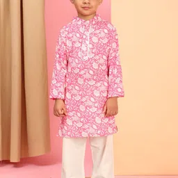 Cutiekins Boys Floral Printed Mandarin Collar Kurta With Pyjama-image-89