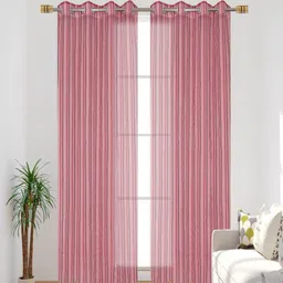 Aura Maroon Set of 2 Striped Sheer Window Curtain-6