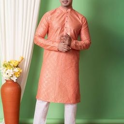 AHLAN APPARELS Ethnic Motifs Embroidered Sequinned Dupion Silk Kurta With Pyjamas-picture-20