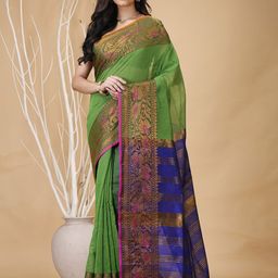 SLAGHA Ethnic Motifs Zari Silk Cotton Taant Saree-image-68