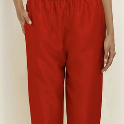 Moda Rapido Women Red Slip On Comfort Easy Wash Silk Trouser Pant With Pocket & Lining-picture-46