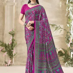 Anouk Rustic Floral Poly Crepe Bagru Saree With Blouse Piece-image-38