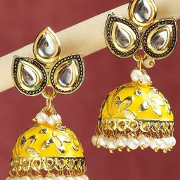 Anouk Gold-Plated Kundan Studded & Pearls Beaded Meenakari Dome Shaped Jhumkas-62