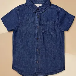 Purple United Kids Boys Short Sleeves Denim Shirt-picture-2