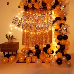 Shimmering Black N Gold Birthday Balloon Decor-image-13