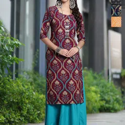 Moda Rapido Selection Of 4 Floral Printed Round Neck Straight Kurta-image-77