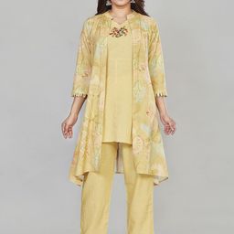 Amchoor Floral Printed CottonCoat With Trousers Co-Ords-image-4