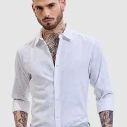 Snitch Men Smart Slim Fit Spread Collar Solid Casual Shirt-image-98