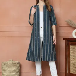 Enchanted Drapes Geometric Printed Pure Cotton Longline Shrug-24