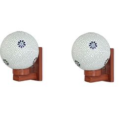1ST TIME Pack of 2 Floral Textured Glass Spherical Shaped Wall Lamp-picture-16