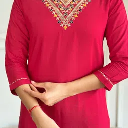 CANBIA Embroidered Thread Work Regular Kurta with Trousers & Dupatta image 3