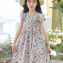 LULU & SKY Floral Print Flutter Sleeve Fit & Flare Dress-image-92