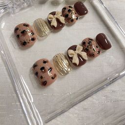 GLOW CUPID Set Of 10 Reusable Press On Nails Kit - Leopard Luxe-15