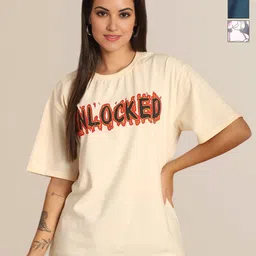 Mast & Harbour Women Pack of 3 Graphic Printed Round Neck Cotton Oversized T-shirts-picture-1
