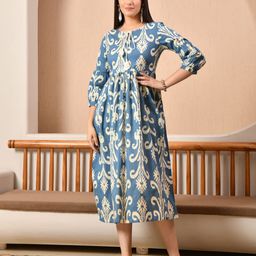 DECKEDUP Women Printed Empire Midi Ethnic Dresses-picture-7