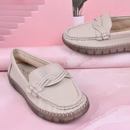 Jove Women Textured PU Loafers-image-55