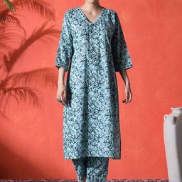 Sangria Women Embroidered Pure Cotton Straight Kurta & Trousers Kurta Sets-image-89