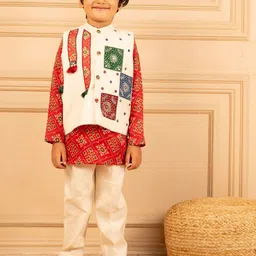 Jilmil Boys Printed Mandarin Collar Kurta with Trousers & Nehru Jacket-image-31