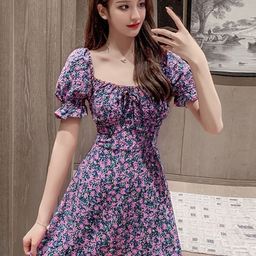 Outzidr Women Floral Printed Puff Sleeves A-Line Dress-picture-43