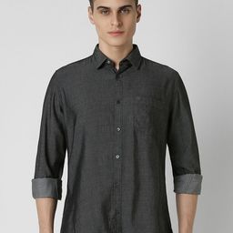VAN HEUSEN DENIM LABS Men Spread Collar Solid Cotton Slim Fit Casual Shirt-image-95
