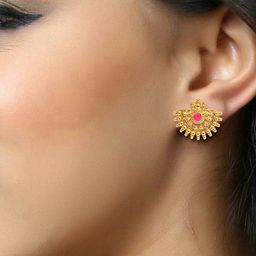 DIVASTRI Gold-Plated Artificial Stones Studded Crescent Shaped Studs-12