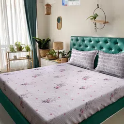 KLOTTHE Purple Floral Printed Cotton 400 TC King Bedsheet Sets 2.5 m x 2.25 m-image-92